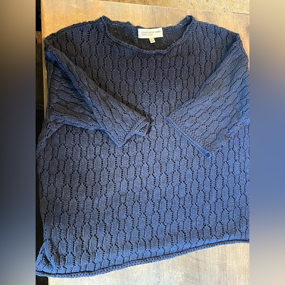 Jones New York Sport Navy Blue Knit Scoop Neck Top Large Petite - Picture 3 of 9